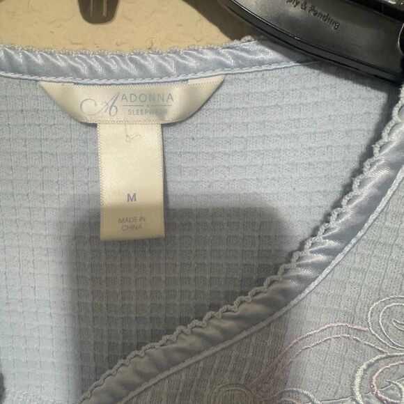 VTG Adonna Blue Snap Front robe House Dress Pockets waffle knit Women's Sz M - Picture 5 of 8